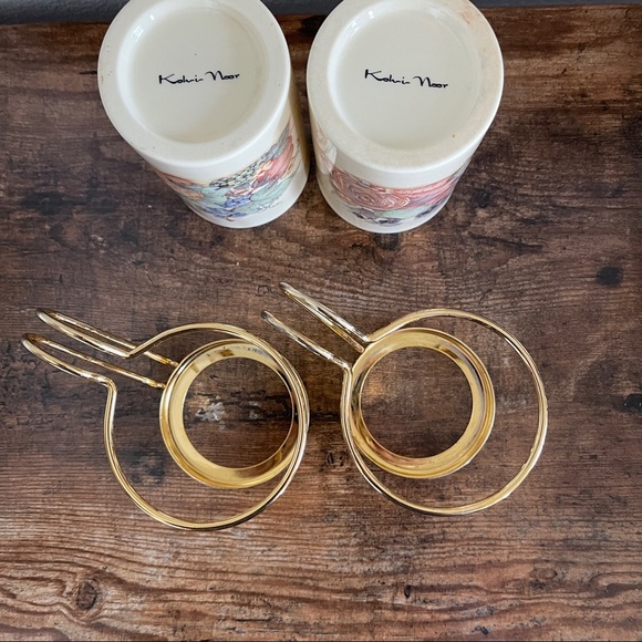 Vintage Turkish Coffee cups with Wire Handle Holder set of 2 - Picture 6 of 9